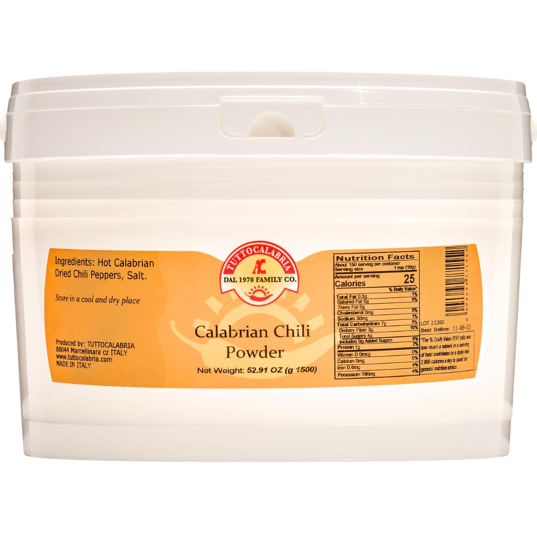 Tuttocalabria Calabrian Hot Chili Pepper Powder Bulk Tub 52.91 Oz (1500 G) All Natural Non-Gmo Product Of Italy