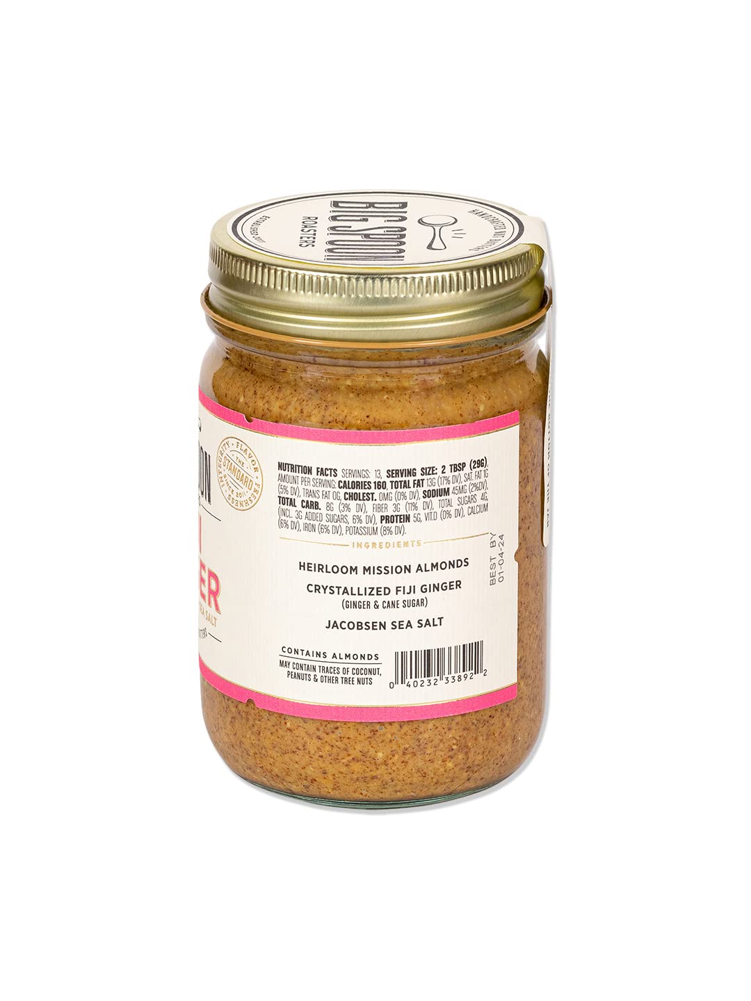 Big Spoon Roasters Fiji Ginger Almond Butter W/Sea Salt - Keto Friendly, Low Sugar Almond Butter - Crunchy Almond Butter With Be