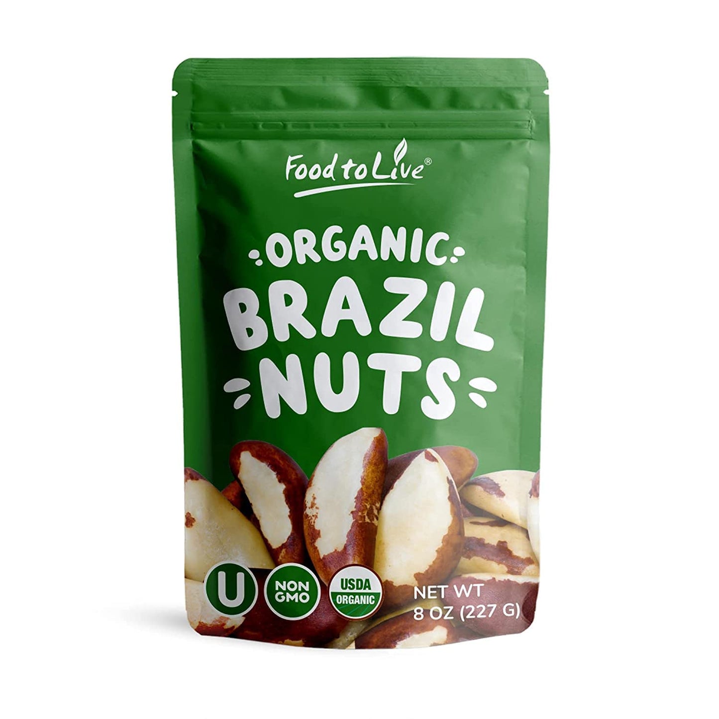 Food to Live Organic Dry Roasted Brazil Nuts, 8 Oz Non-GMO, Whole, Unsalted, Oven Roasted, No Oil Added, Vegan, Kosher. Good Sou