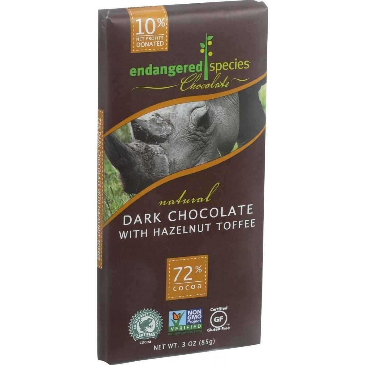 Endangered Species Chocolate Rhino Hazelnut Dark Chocolate Bar 3 Ounce - 12 Per Case.