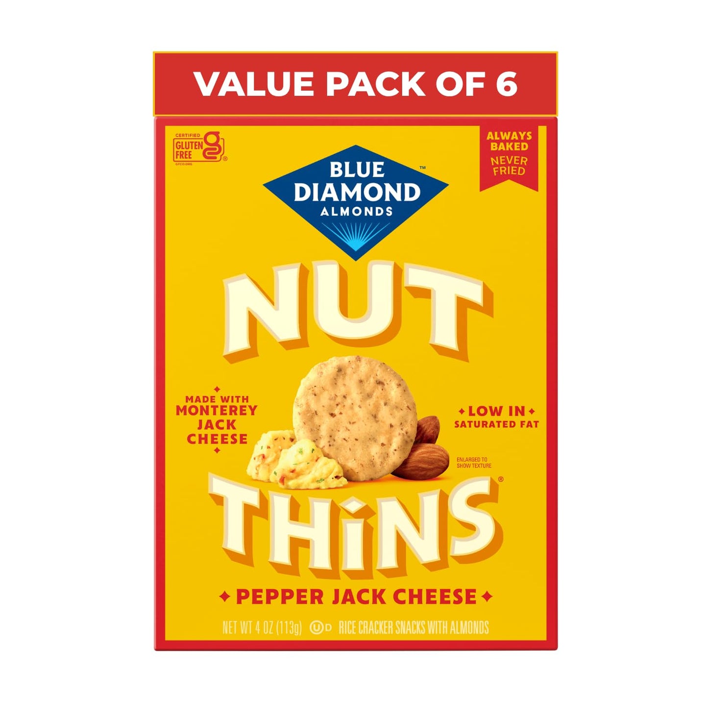 Blue Diamond Almonds, Pepper Jack Gluten Free Nut Thins Bulk Size Rice Crackers, Made with Monterrey Cheese, Non-GMO, Parties, H