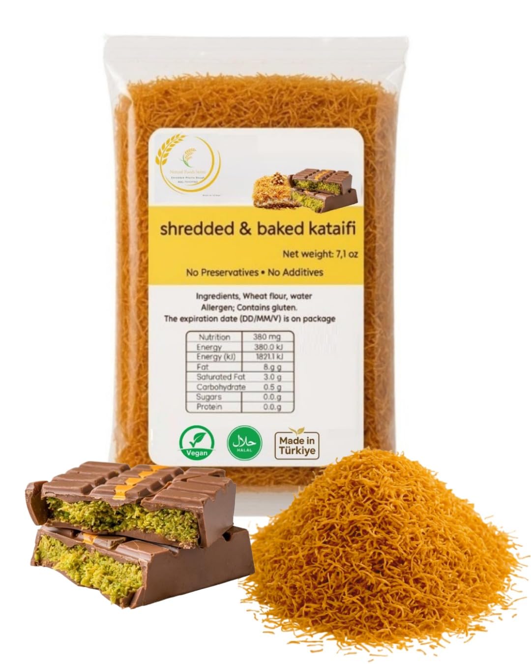 Roasted Kataifi Shredded Fillo Dough 7.1oz (200g) - Ready-to-Use for Dubai Pistachio Chocolate Bar, Knafeh & Kunafa - Crispy Kad