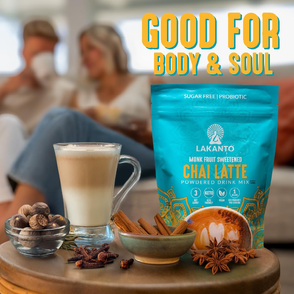 Lakanto Sugar Free Chai Latte Drink Mix - Monk Fruit Sweetened, Cold Or Hot Chai Tea, Vegan, Probiotics, Rich Flavor, Chai Spice