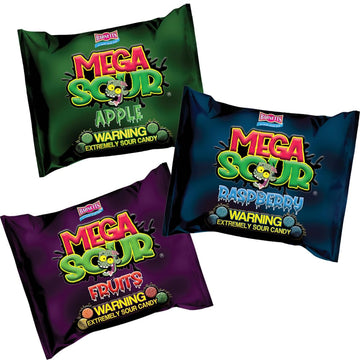 3 Pack Bundle Barnett Sweets Mega Sour Candy - Raspberry | Fruits | Apple - Trendy Sweet Bags - Traditionally Handmade Sweets -