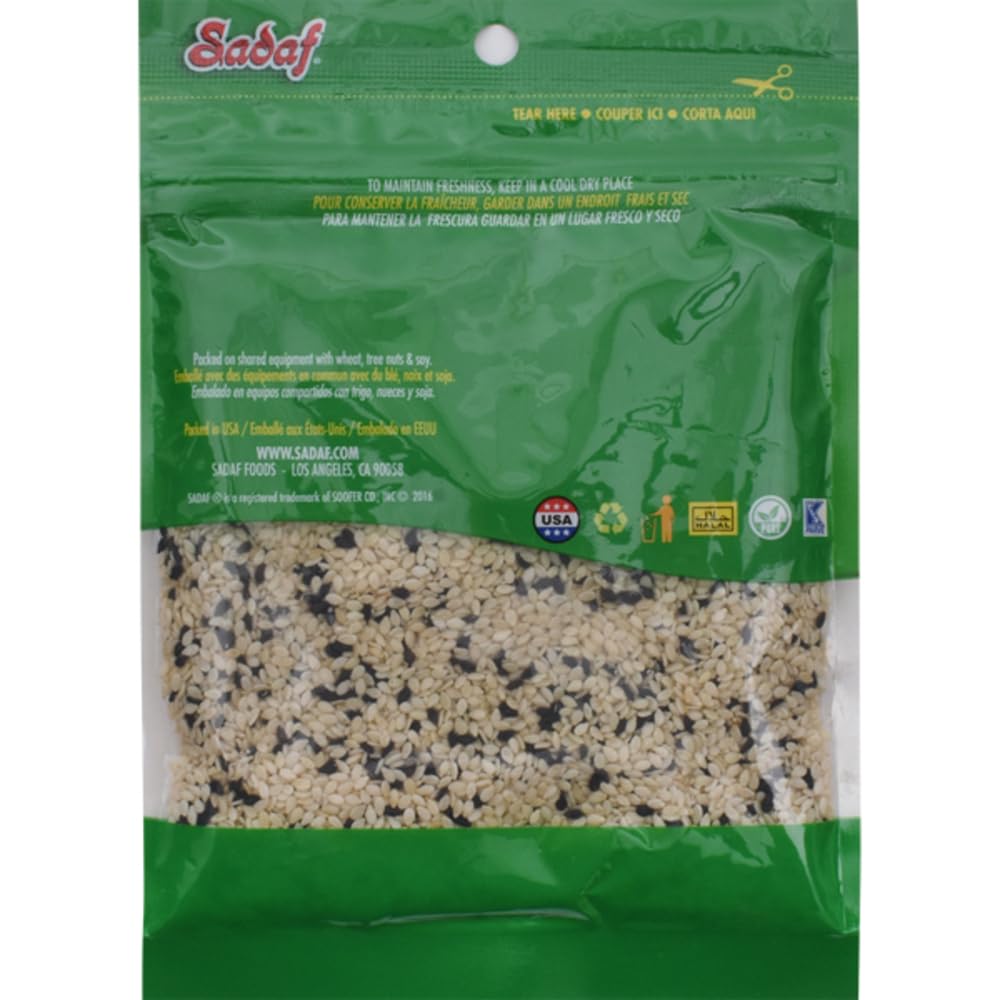 Sadaf Mixed Sesame Seeds - Black & White - 3 Oz Resealable Bag - Kosher - Ideal for Cooking and Food Seasoning
