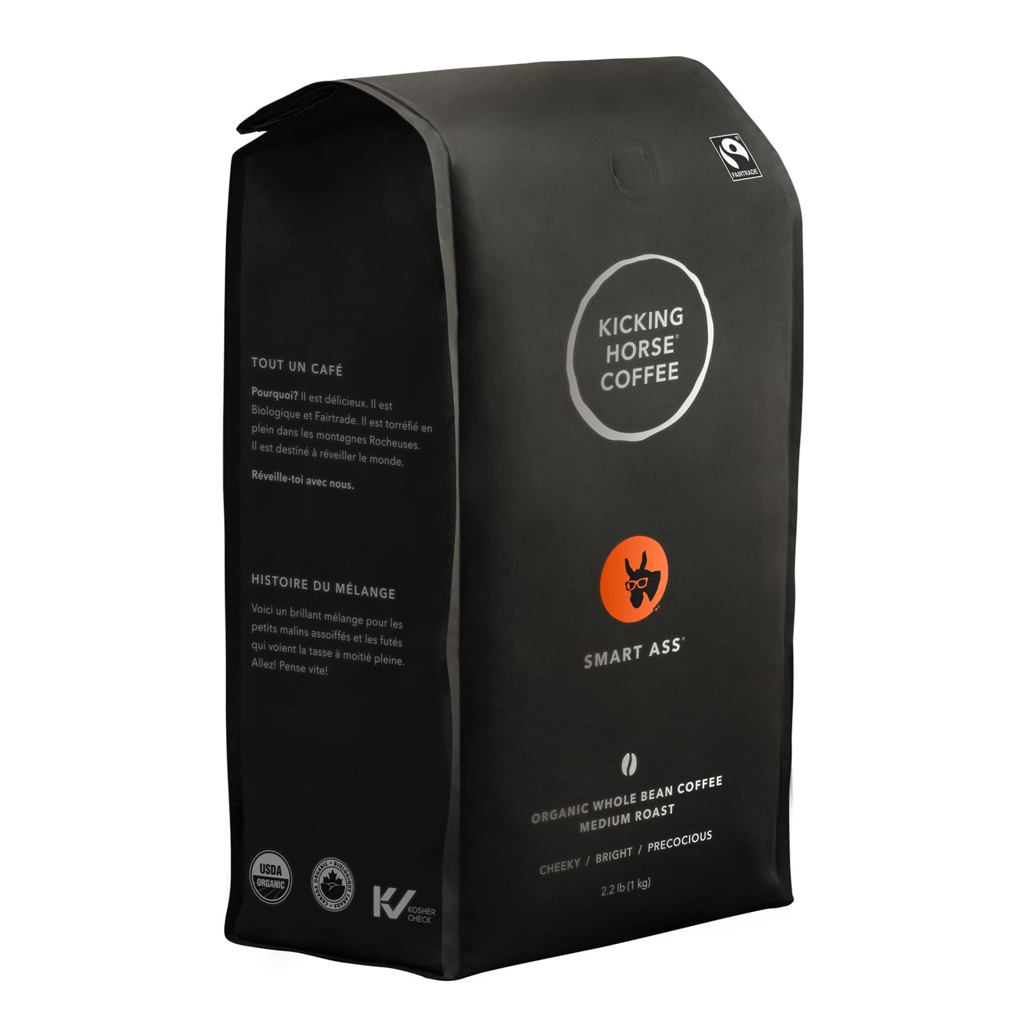 Kicking Horse Coffee Smart Ass, Medium Roast, Whole Bean, 1 Kg (Pack of 6) - Certified Organic, Fairtrade, Kosher