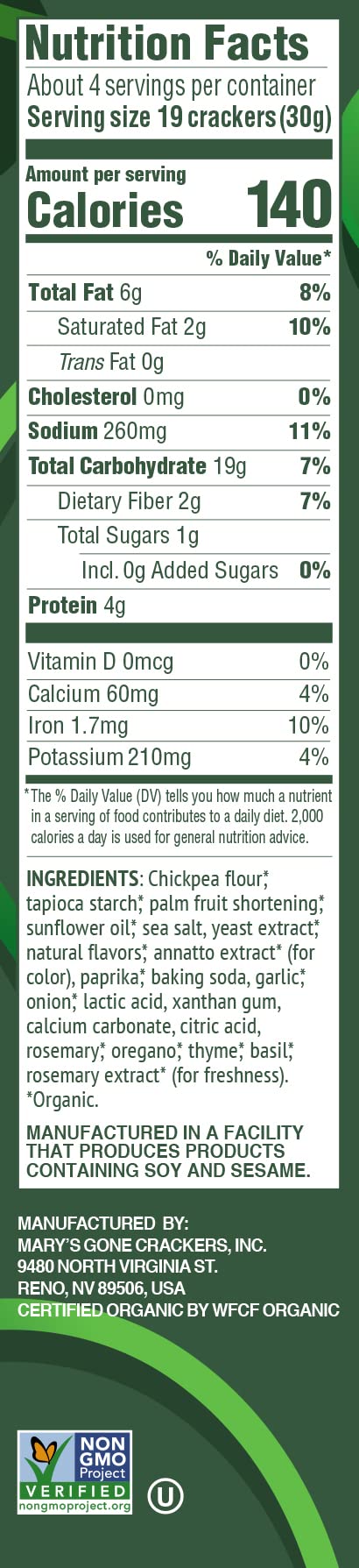 Marys Gone Cheezee Plant-Based Crackers, Cheese & Herb Flavor, Vegan, Dairy Free, Toasty and Tangy Organic Snack, 4.25 Ounce (Pa