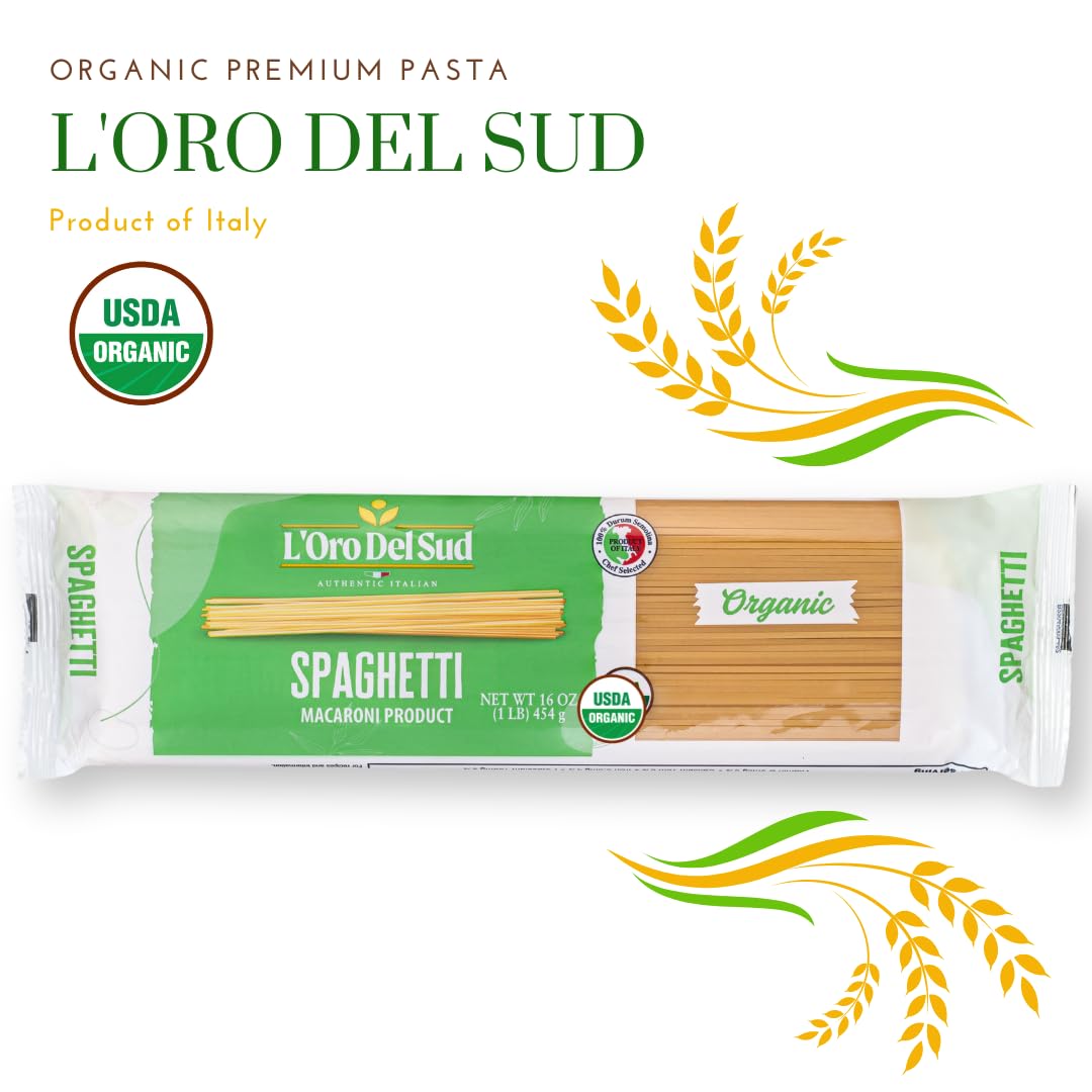 L'Oro Del Sud Organic Spaghetti, 100% Durum Wheat, Non Gmo, Vegan, Kosher Certified, And Imported From Italy, Premium Quality Pr