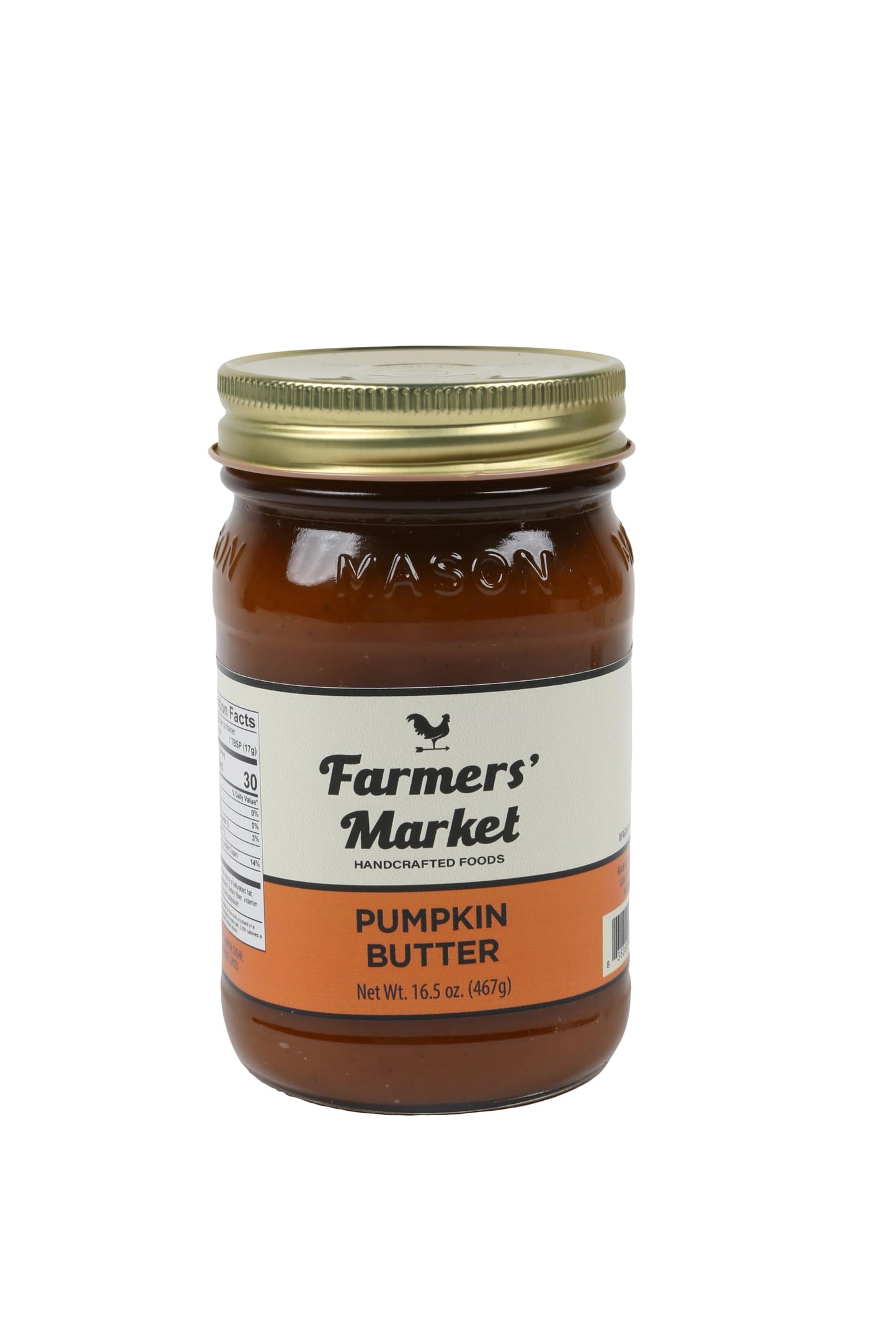 Farmers Market Preserves, Delicious Fall Harvest Gift, Gourmet Holiday, Breakfast, Brunch, Handcrafted, 100% Natural Ingredients, Glass Mason Jar, (Pumpkin Butter)