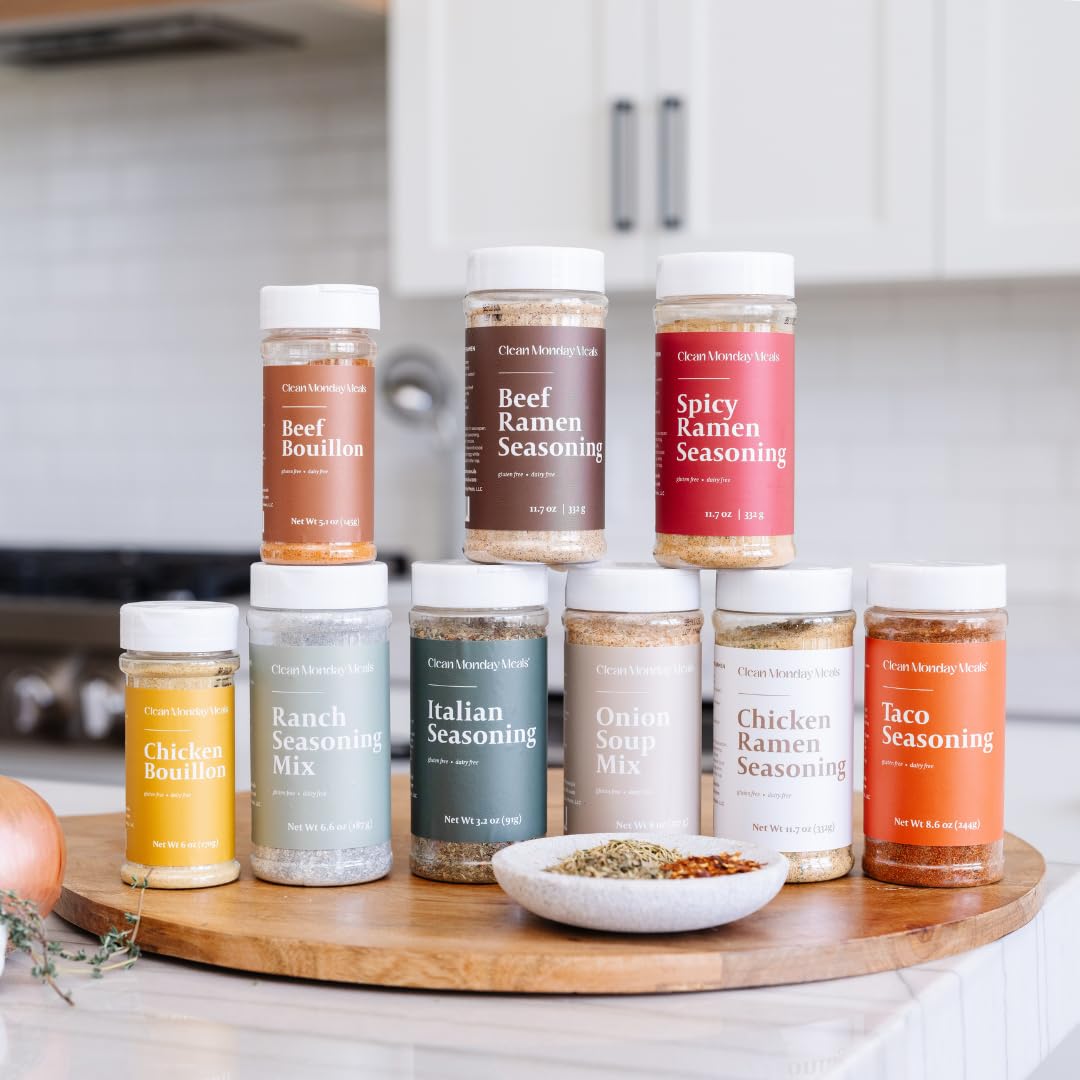 Clean Monday Meals Mix Variety Pack, Dairy Free and Gluten Free - Seasonings included are Chicken Ramen, Ranch, and Onion