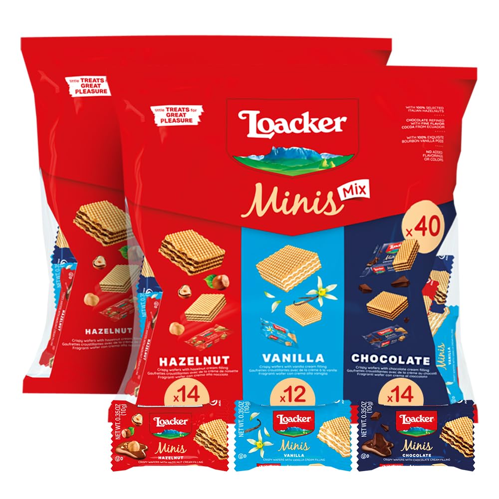 Loacker Minis Wafer Variety Pack - 30% Less Sugar - Top-High Standardssorted Cream Filled Wafer Cookies - Mix Of Hazelnut Chocolate And Vanilla Crispy Wafers - Non-Gmo - Sustainably - Pouch (X2) 0.35Oz 80 Individually Wrapped Snack Packs