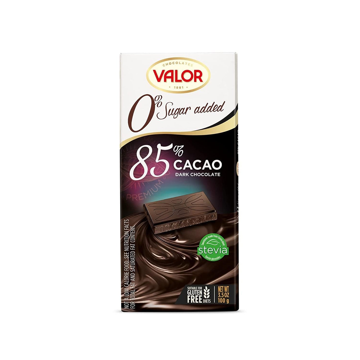 Valor. 85% Cocoa Dark Chocolate. No sugar added. 100g (3.53oz). Pack of 3.