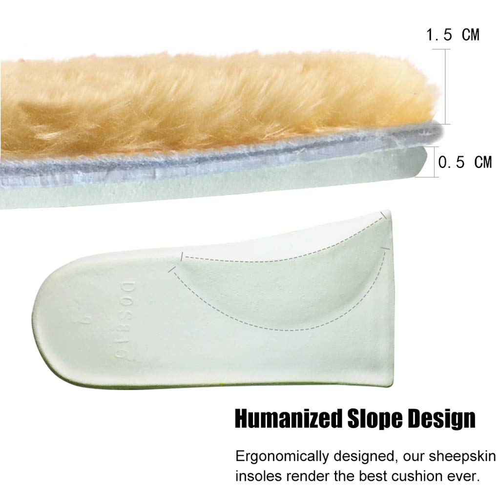 Abusa Sheepskin Insoles Women'S Premium Think Wool Fur Fleece Inserts Cozy & Fluffy 7