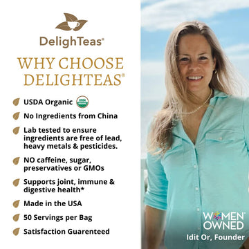 DelighTeas Organic Turmeric Ginger Tea, Loose Leaf Herbal, 4oz, Non-GMO, Caffeine Free, 50 Servings