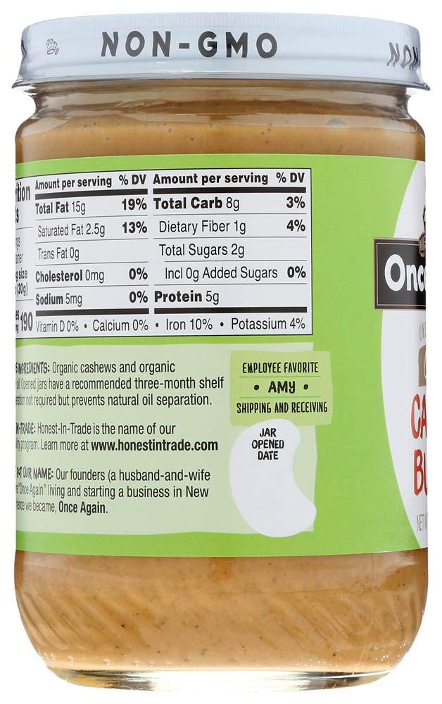 Organic Creamy Cashew Butter 16 Ounce (454 Grams) Jar