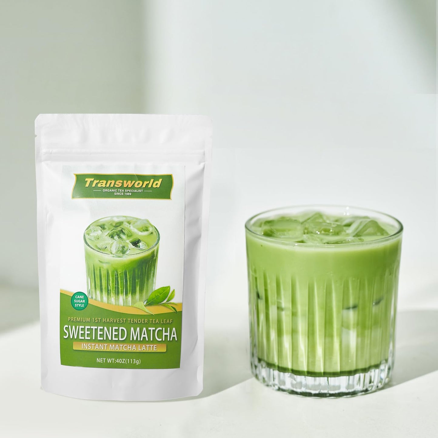 Sweetened Matcha Green Tea Powder Sweet Powder Instant Matcha Latte Blend 100% Pure Premium Matcha For Latte 4Oz(113G) Jiuyu