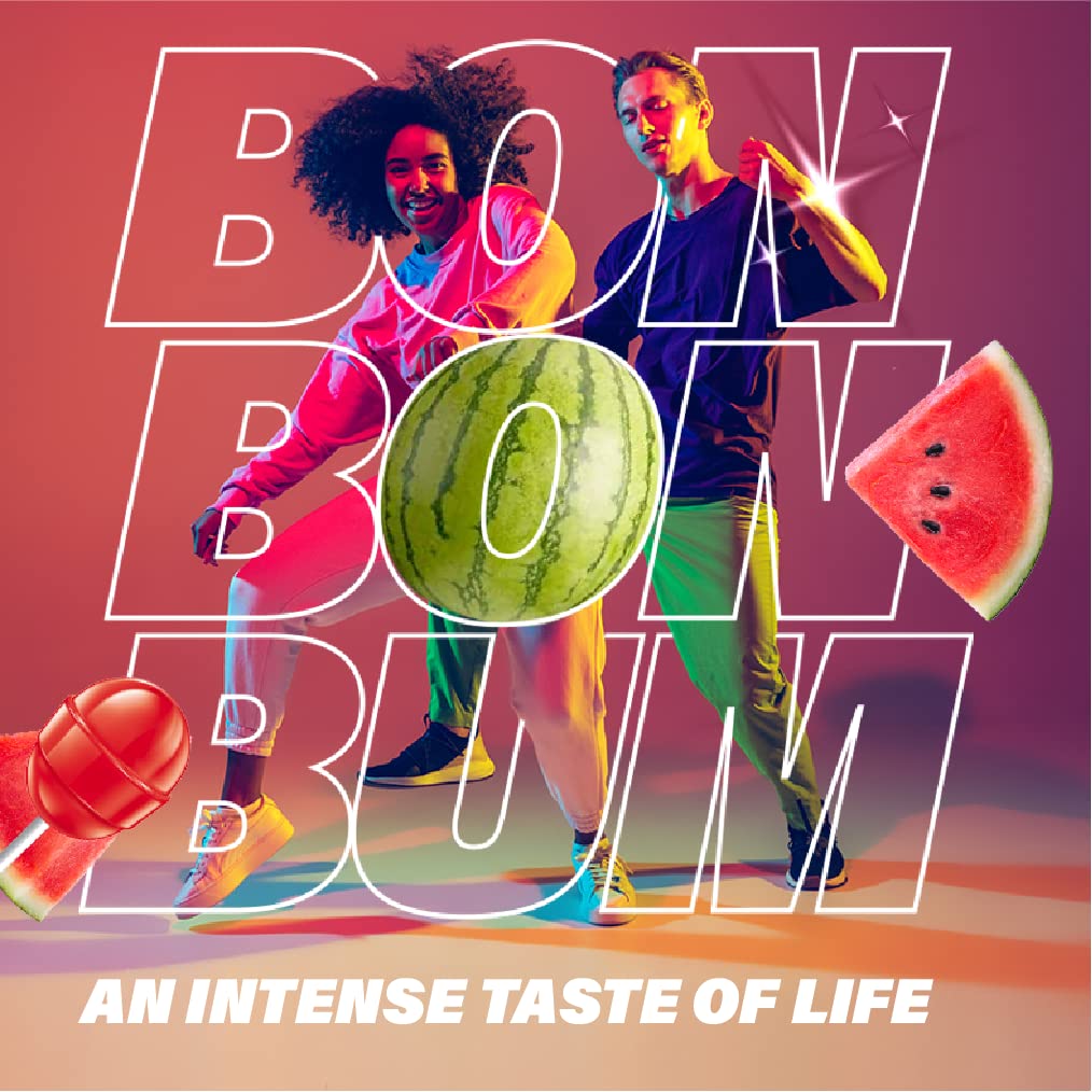 Colombina Bon Bon Bum Lollipops - Watermelon Flavor, Gluten Free, 24 Individually Wrapped Pops, 14.4 oz Bag