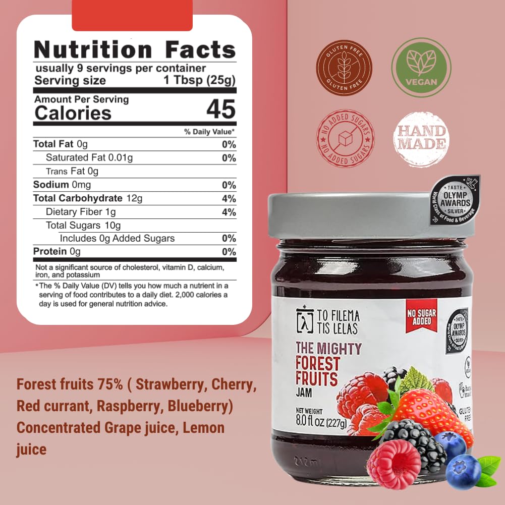 Forest Fruit Jam - 8 Fl. Oz - No Sugar Added Natural Sweetness Taste - Made In Greece, No Preservatives, Gluten Free Forest Frui