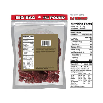 LYZAS SWEETS & Old Trapper Beef Jerky Gift Set, 100% Top Round Steaks, 2 Pack of 4 oz. Resealable Bags with Bonus Magnet