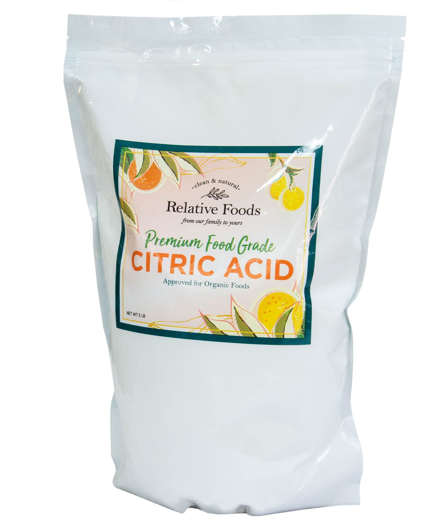 Relative Foods Citric Acid Powder Food Grade - 5 Lb - Pure Citric Acid For Cooking Canning Bath Burst Items & More - Non-Gmo Gluten-Free No Additives - Resealable Bag