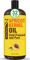 Pure Cold Pressed Apricot Kernel Oil - Big 32 Fl Oz Bottle - Non-Gmo, Hexane Free, Natural & Lightweight Moisturizer For All Ski