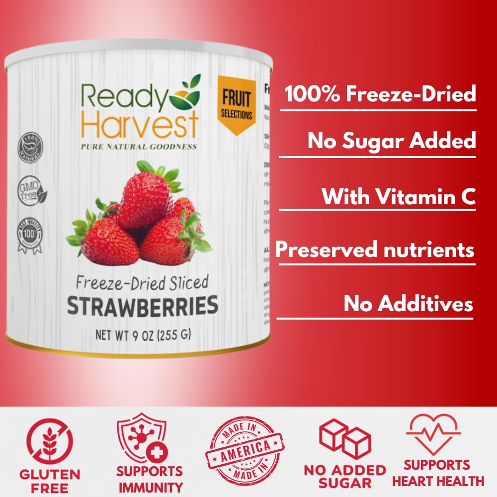 Ready Harvest Freeze Dried Strawberries | Emergency Snacks | #10 Can | 30 Year Shelf Life