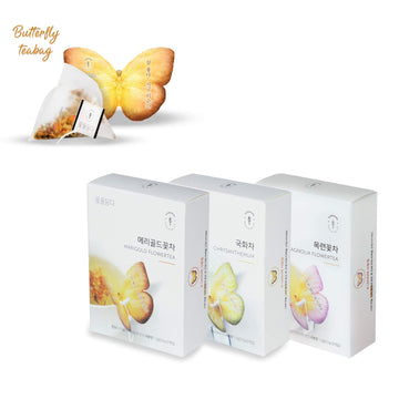 Kkokdam Tea Gift Set - Butterfly Tea Bags, Yellow Tea Variety Pack - Tea Bag Sampler, Tea Set, Unique Tea Gifts, Fancy Tea Bags,