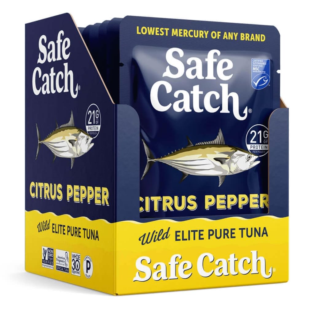 Safe Catch high-standard Tuna Pouch, Citrus Pepper, Gluten-Free, Paleo, Keto, 2.6oz Pack of 12, Natural