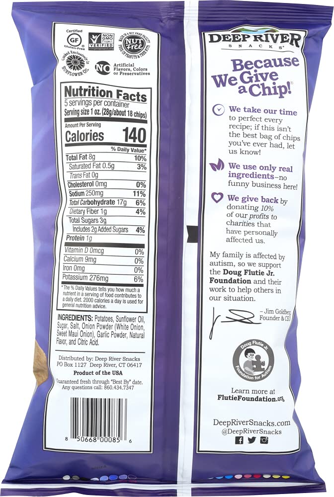 Deep River Snacks Kettle Cooked Maui Onion Chips, 5 Ounce - Crunchy Snack with Bold Flavor, Gluten-Free, Perfect for Sharing