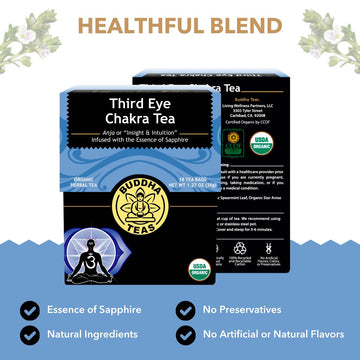 Buddha Teas - Third Eye Chakra Tea - Organic Herbal Tea - For Insight & Intuition - With Eyebright, Spearmint, Star Anise & Sapp