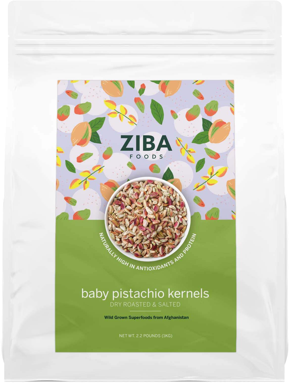 Ziba Foods Wild-Grown Baby Pistachio Kernels | Non-Gmo, Vegan, Gluten Free Snack, Nuts | Wild Grown, Dry Roasted & Salted | Heal