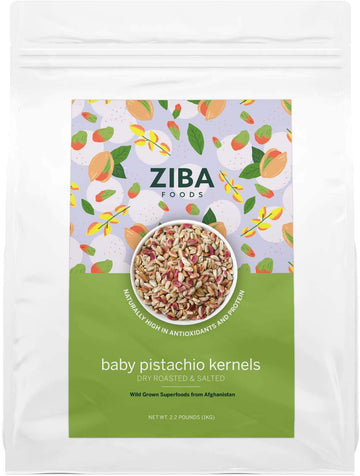 Ziba Foods Wild-Grown Baby Pistachio Kernels | Non-Gmo, Vegan, Gluten Free Snack, Nuts | Wild Grown, Dry Roasted & Salted | Heal