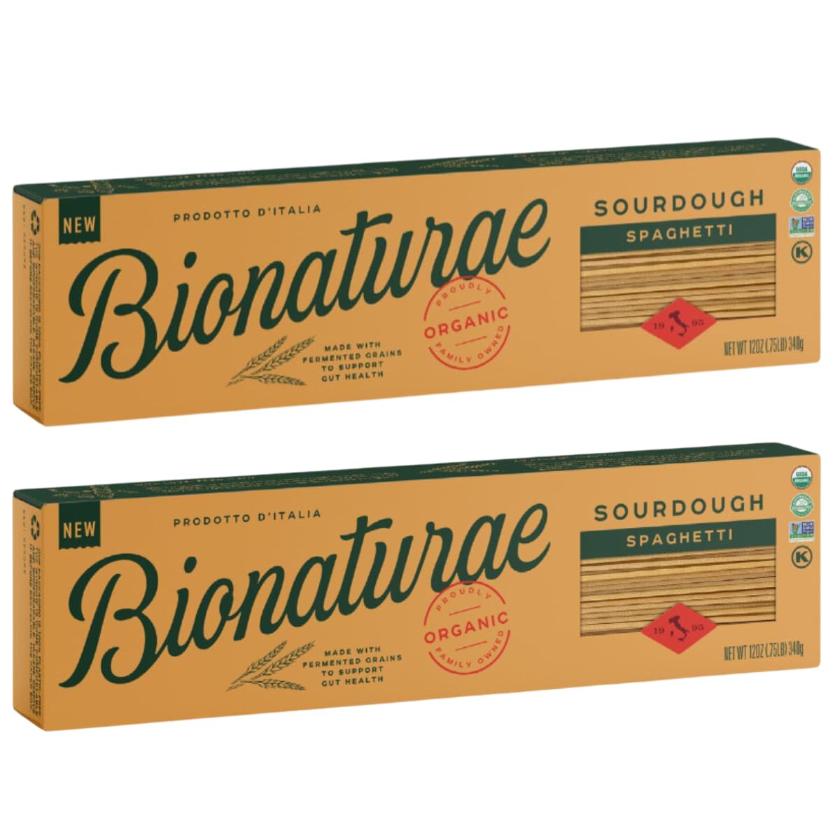 Bionaturae Spaghetti Pasta Noodles - Sourdough Pasta, Kosher Certified, High Protein, Non-GMO Verified, USDA Certified, Spaghett