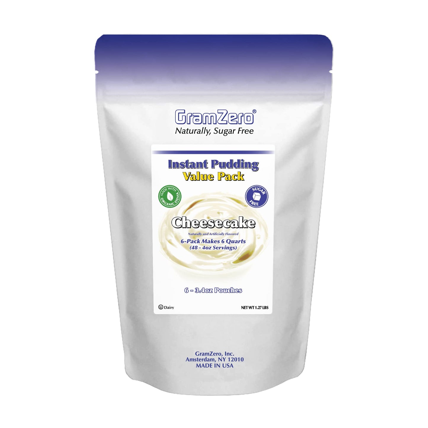Gramzero Cheesecake Sugar Free Pudding Mix 6-Pack, Great For Nutrition Club Meal Replacement Shakes, Low Calorie Dessert, Stevia