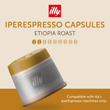 Illy Coffee IperEspresso Capsules - Single-Serve Coffee Capsules & Pods - Single Origin Ethiopia Medium Roast - Notes of Jasmine Orange Blossom and Chamomile - 100% Arabica - 18 Count (Pack of 6)