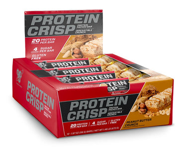 Bsn Protein Crisp Bar, Protein Snack Bars, Crunch Bars With Whey Protein And Fiber, Gluten Free, Peanut Butter Crunch, 12 Count