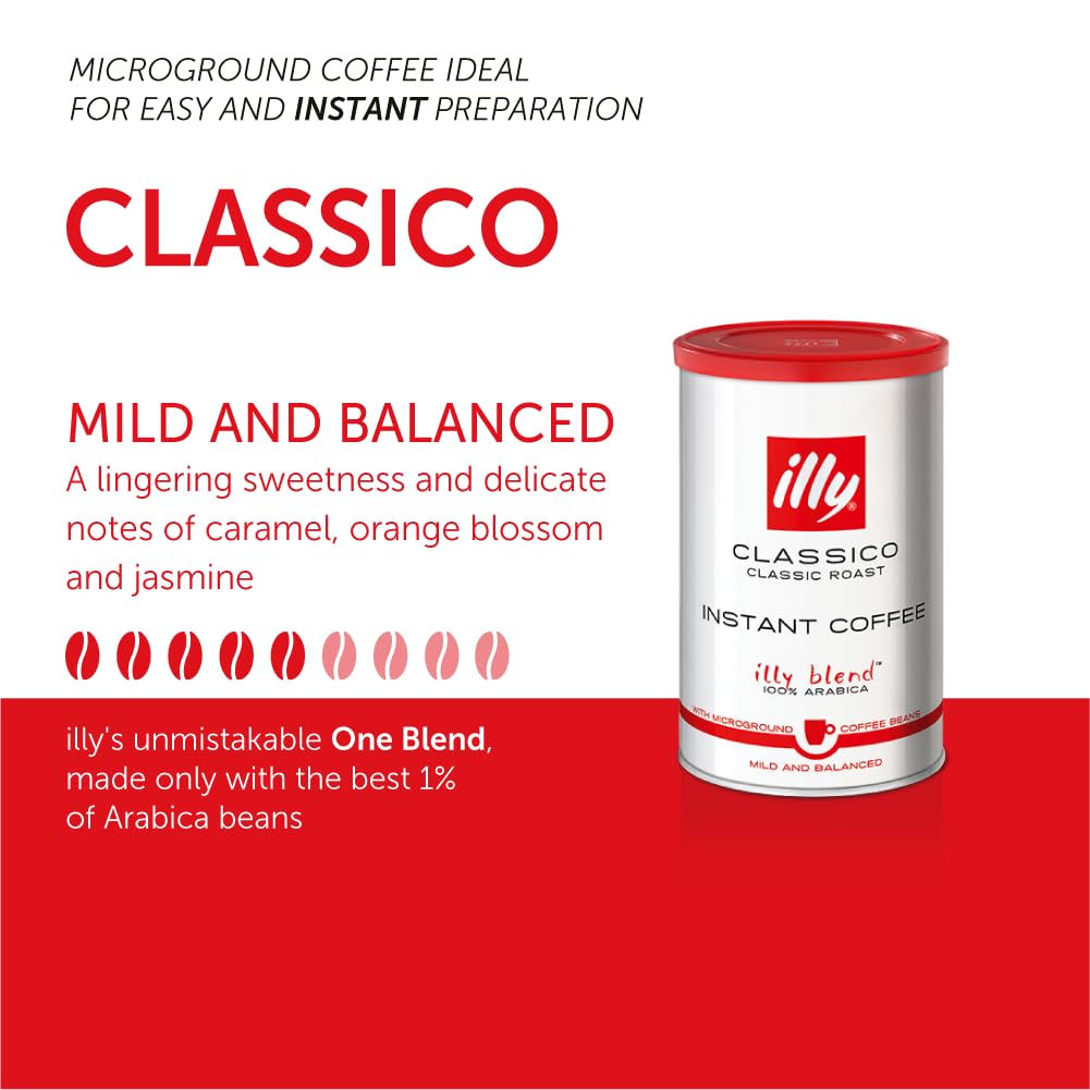 illy Instant Coffee- 100% Arabica Coffee - Classico Medium Roast - Notes Of Caramel, Orange Blossom & Jasmine - Easy Preparation