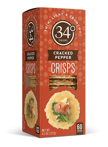 34 Degrees Cracked Pepper Crisps | Light & Crunchy Thin Crackers for Charcuterie, Cheese Boards & Entertaining, 6 Pack (4.5oz ea
