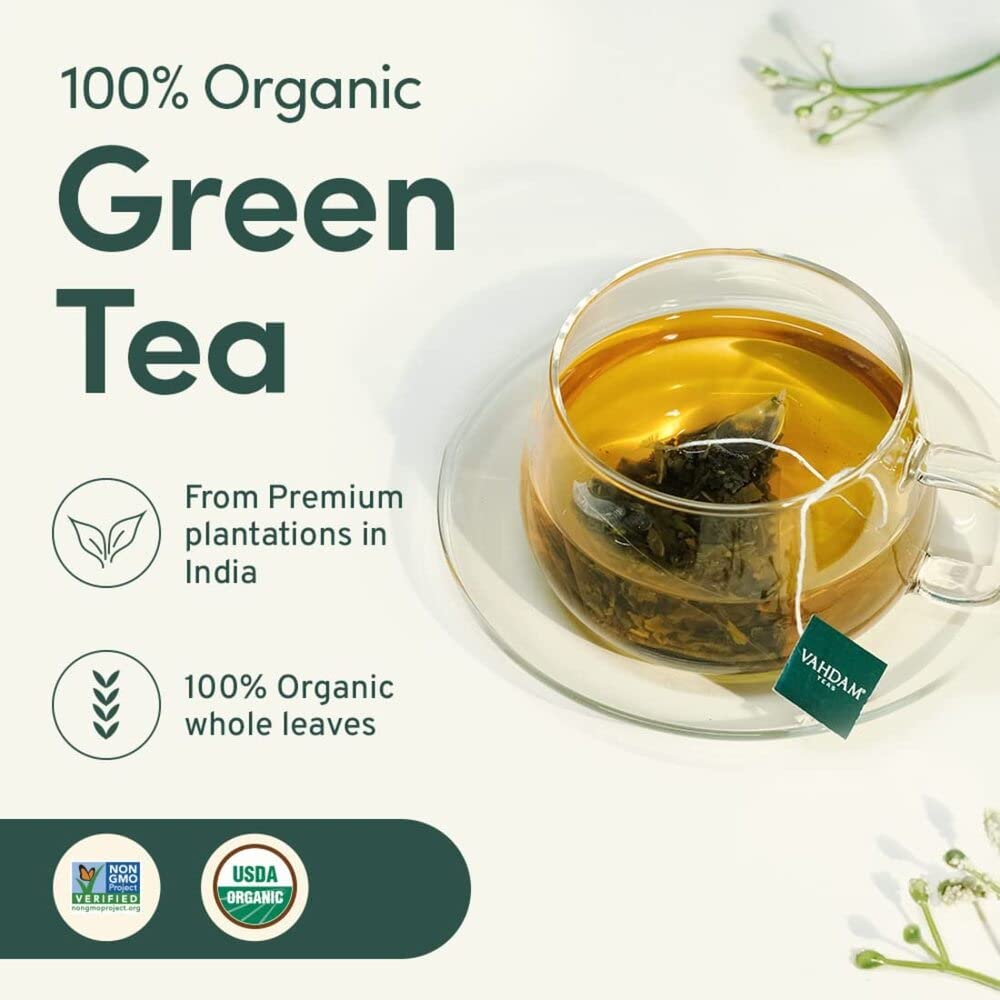 Vahdam, Organic Himalayan Green Tea Leaves (100 Tea Bags) | 100% Natural Weight Loss Tea, Detox Tea, Slimming Tea, Antioxidants