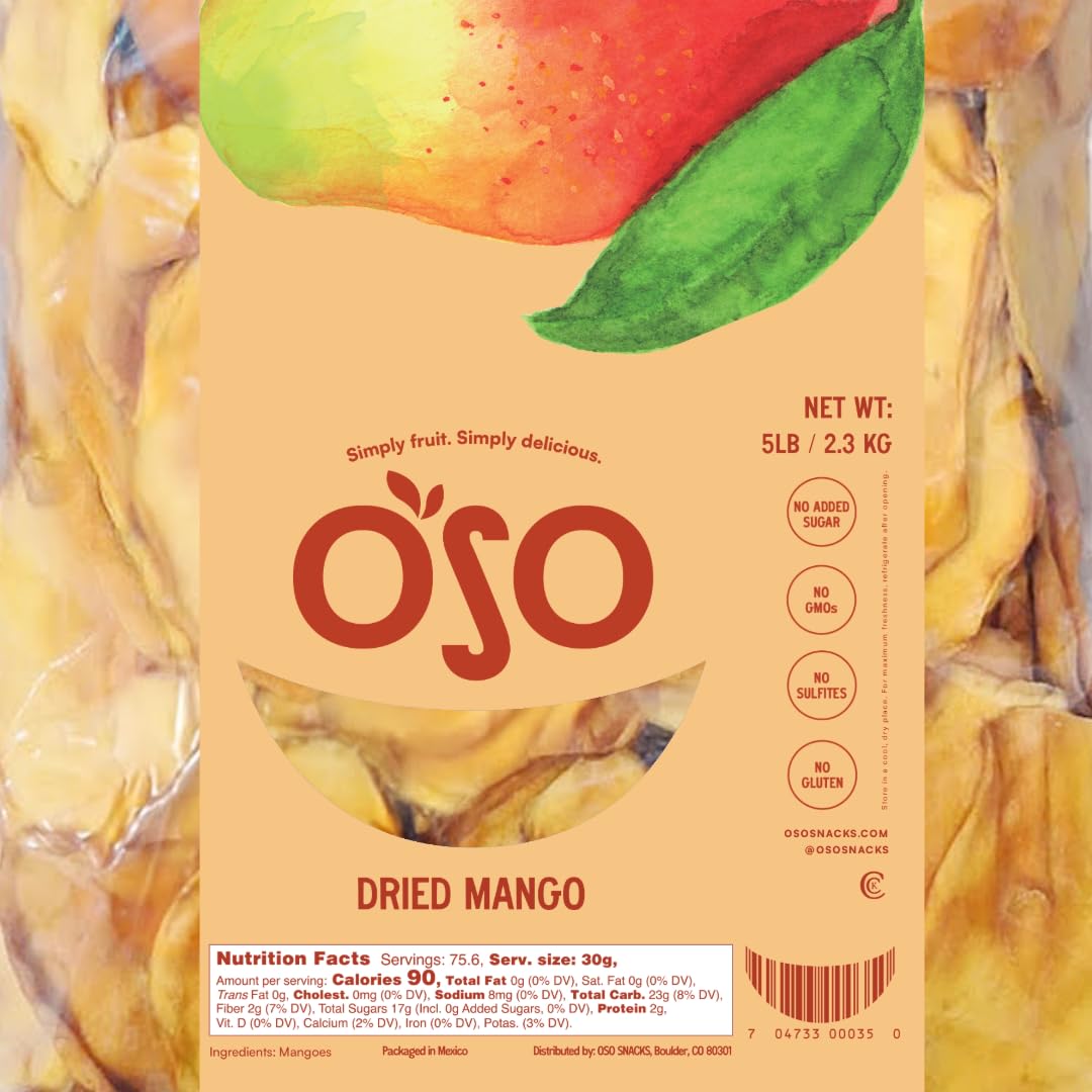 Oso Snacks Dried Mango Slices enhanced Quality 5 LB Bulk Bag (5LB - Mango)