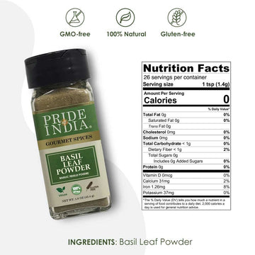 Pride Of India Basil Leaf Powder - Gourmet Culinary Spice - 1.6 oz Dual Sifter Jar
