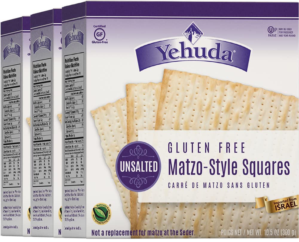 Yehuda Gluten Free Unsalted Matzo Squares, 10.5oz (3 Pack) Thin, Crisp & Airy Matzo Style Gluten Free Unsalted Crackers | Kosher