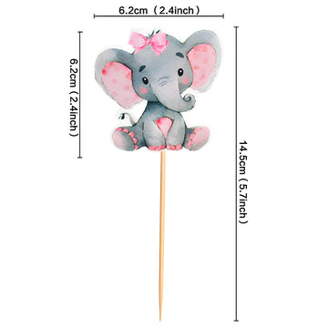 Finduat 25 Pieces Pink Elephant Cupcake Toppers For It Is A Girl Baby Shower Decorations Supplies, Baby Girl Birthday Party Supp