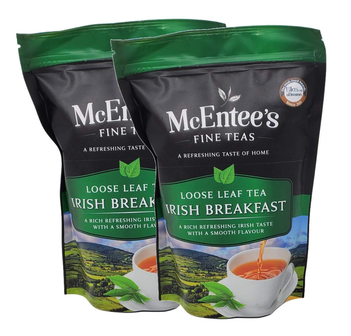 McEntees Irish Breakfast Tea (Pack of 2) - 250g Refill Bags - Expertly Blended in Ireland. A Traditional Irish Blend of Ceylon