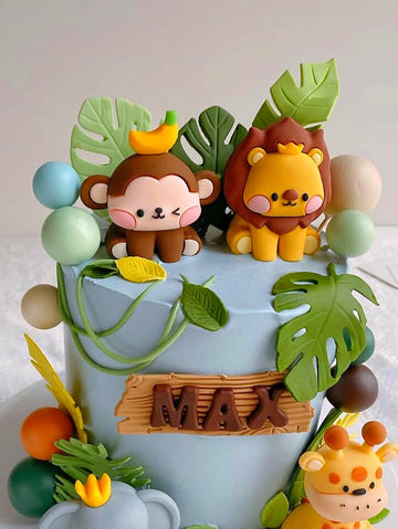 Jevenis Jungle Animals Cake Decoration Wild One Cake Decoration Safari Cake Decoration Giraffe Elephant Lion Tiger Cake Jungle A