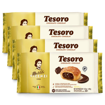 Tesoro Chocolate Cream by Pasticceria Matilde Vicenzi | Puff Pastry Filled with Chocolate | 4.41oz (125g) Box, 4-Pack | Kosher, Made in Italy