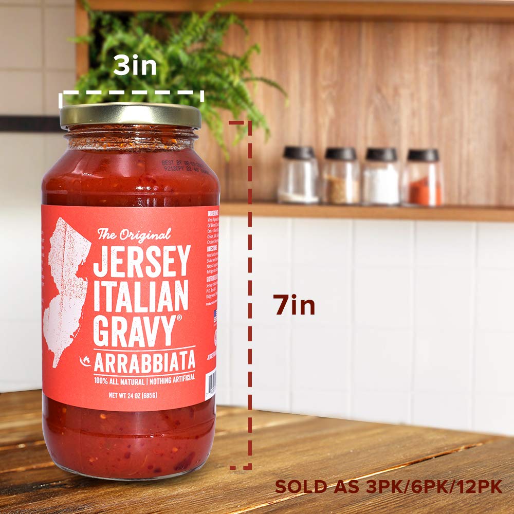 Jersey Italian Gravy-24 Oz Jar-Gourmet, All Natural All Purpose Tomato Sauce For Pasta And More, No Artificial Ingredients- Vegan Friendly-Authentic Recipe For Pasta, (Arrabbiata, 12 Pack)