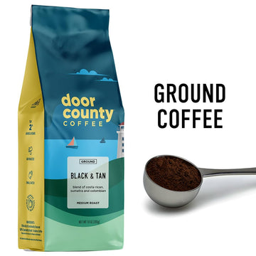Door County Coffee Black And Tan Non-Flavored Coffee Ground | 10 Oz Bag | Medium Roast | 100% Specialty Arabica Coffee | Non-Fla
