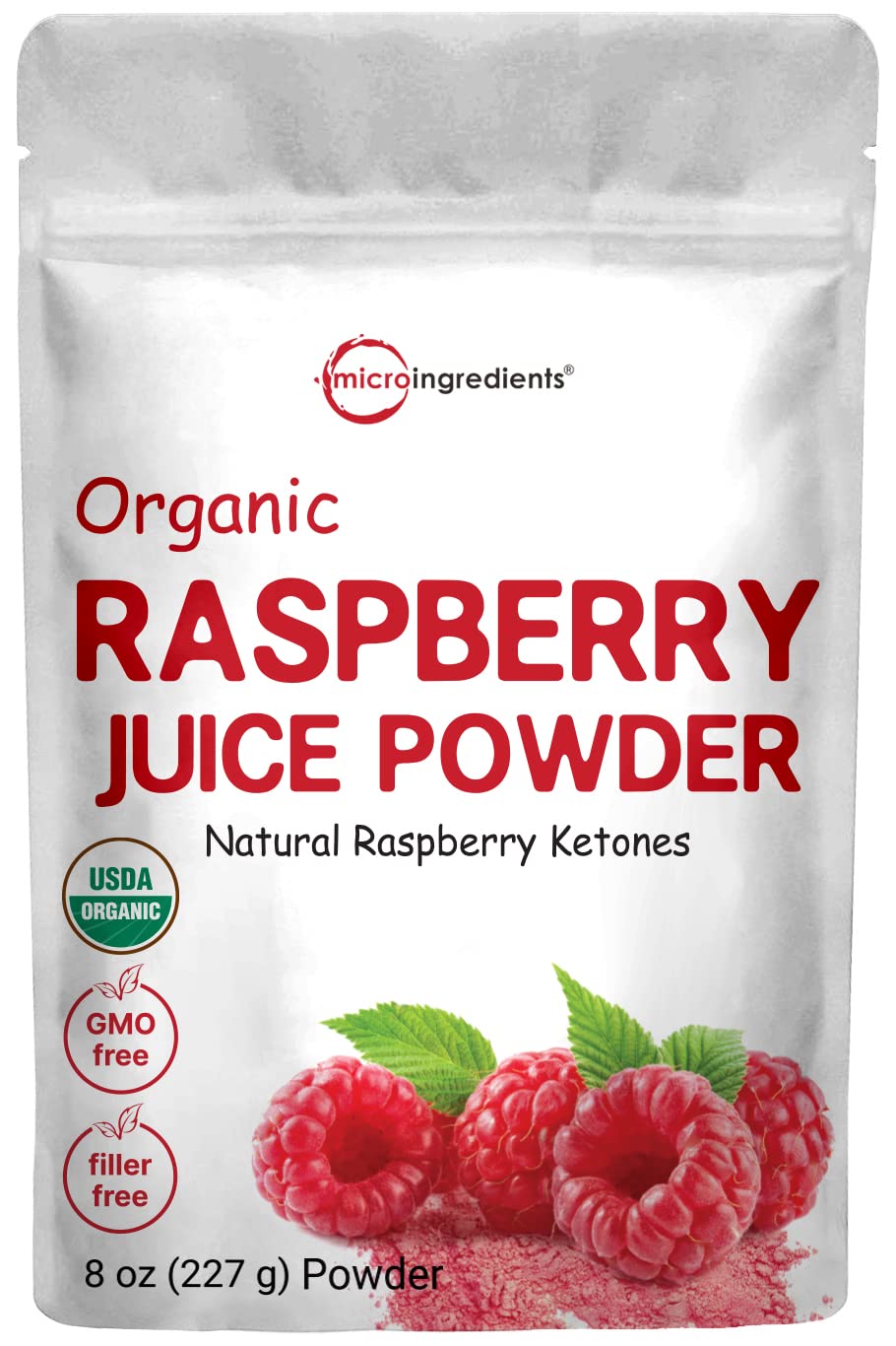 Organic Raspberry Juice Powder, 8Oz | 100% Natural Fruit Powder | Freeze-Dried Raspberries Source | No Sugar & Additives | Great Flavor For Drinks, Smoothie, & Beverages | Non-Gmo & Vegan Friendly
