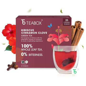 Teabox Enhanced Darjeeling Green Tea With Dried Hibiscus | 100% Whole Leaf & 0% Bitterness | Green Tea From The Himalayas | 25 Tea Bags (Low Caffeine)